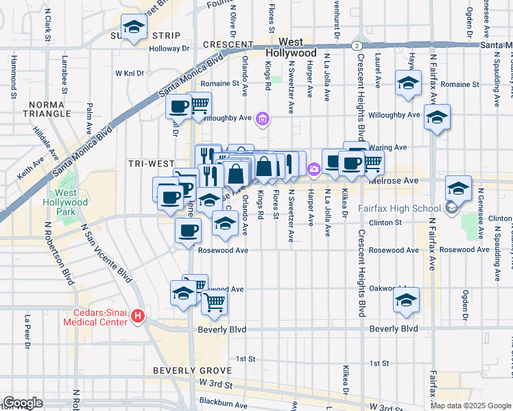 map of restaurants, bars, coffee shops, grocery stores, and more near in Los Angeles