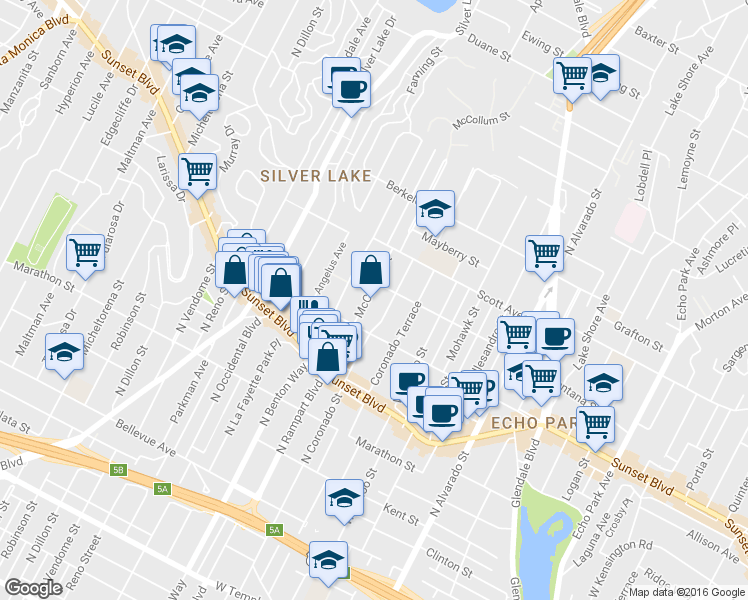 map of restaurants, bars, coffee shops, grocery stores, and more near 1338 McCollum Street in Los Angeles