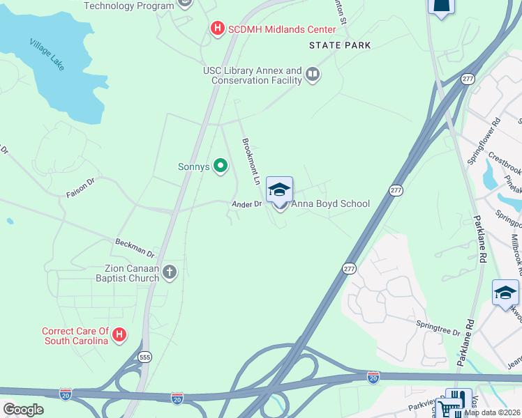 map of restaurants, bars, coffee shops, grocery stores, and more near 612 Anders Drive in Columbia