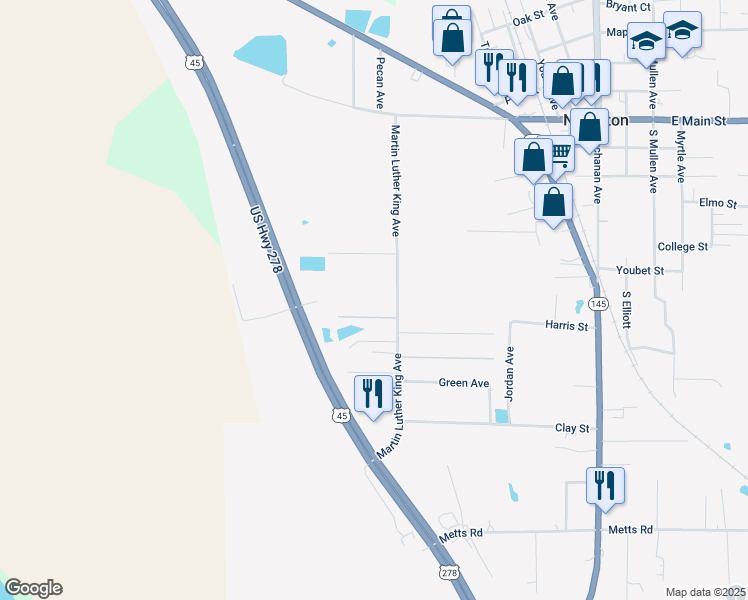 map of restaurants, bars, coffee shops, grocery stores, and more near 117 Young Avenue in Nettleton