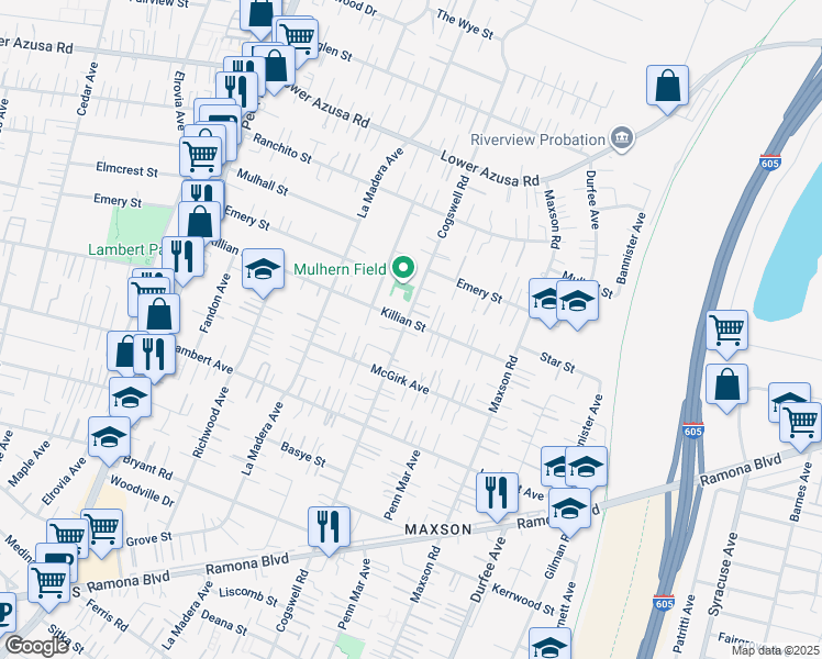 map of restaurants, bars, coffee shops, grocery stores, and more near 4454 Cogswell Road in El Monte