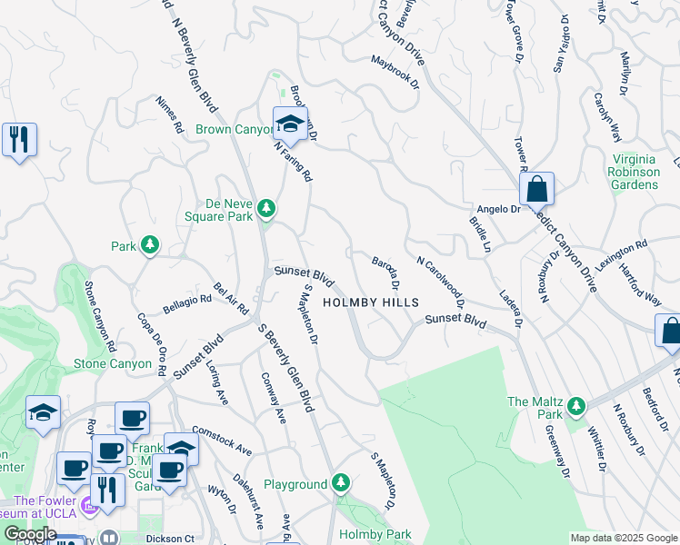 map of restaurants, bars, coffee shops, grocery stores, and more near 243 Delfern Drive in Los Angeles