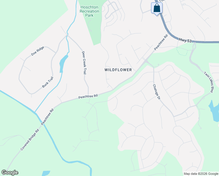 map of restaurants, bars, coffee shops, grocery stores, and more near 20 White Trillium Drive in Hoschton