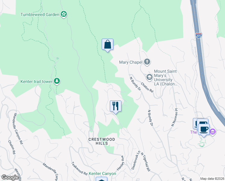 map of restaurants, bars, coffee shops, grocery stores, and more near 1470 North Tigertail Road in Los Angeles