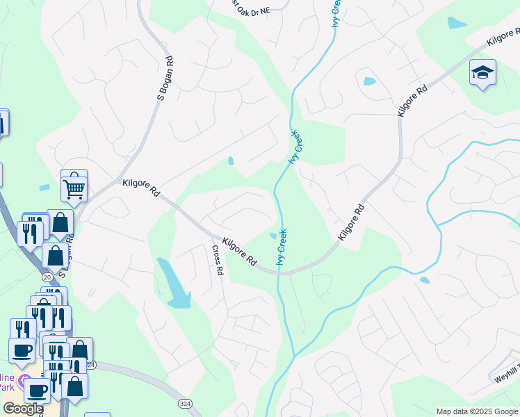 map of restaurants, bars, coffee shops, grocery stores, and more near 2352 Jasmine Glen Drive in Buford
