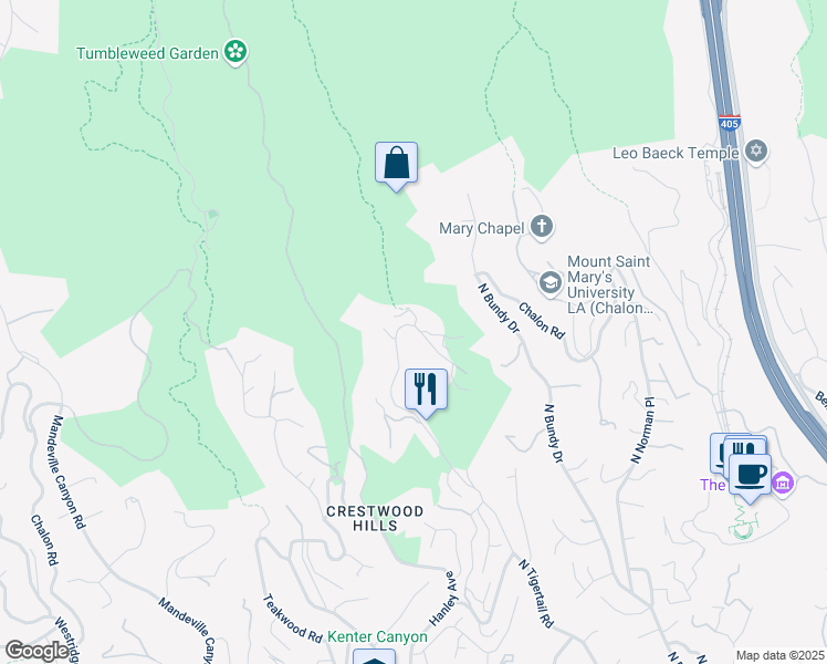 map of restaurants, bars, coffee shops, grocery stores, and more near 1470 North Tigertail Road in Los Angeles