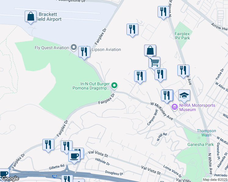 map of restaurants, bars, coffee shops, grocery stores, and more near 496 West McKinley Avenue in Pomona