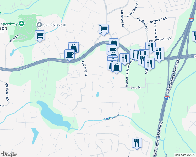 map of restaurants, bars, coffee shops, grocery stores, and more near 361 Watson Avenue in Woodstock