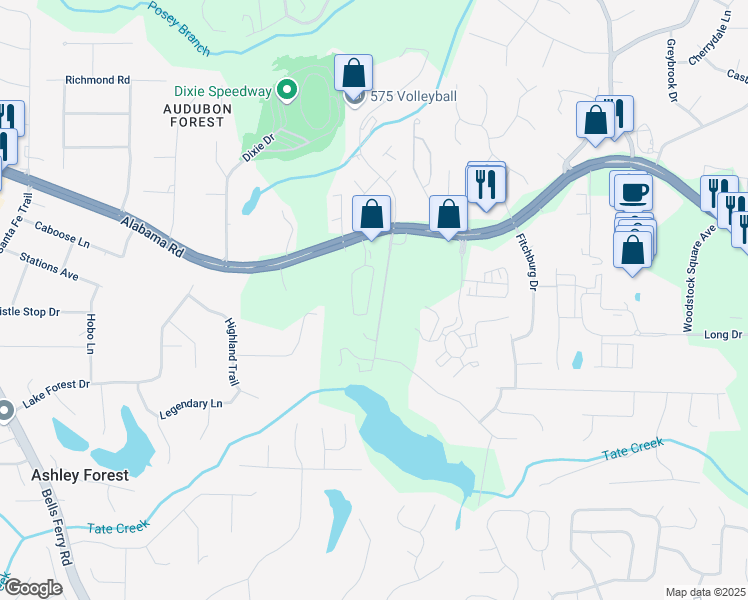 map of restaurants, bars, coffee shops, grocery stores, and more near 123 Heritage Pointe in Cherokee County