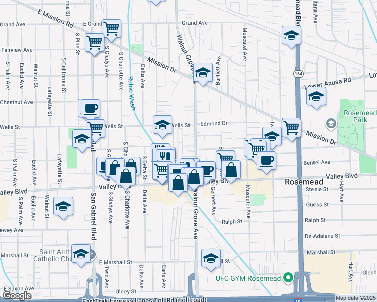 map of restaurants, bars, coffee shops, grocery stores, and more near 4217 Walnut Grove Avenue in Rosemead
