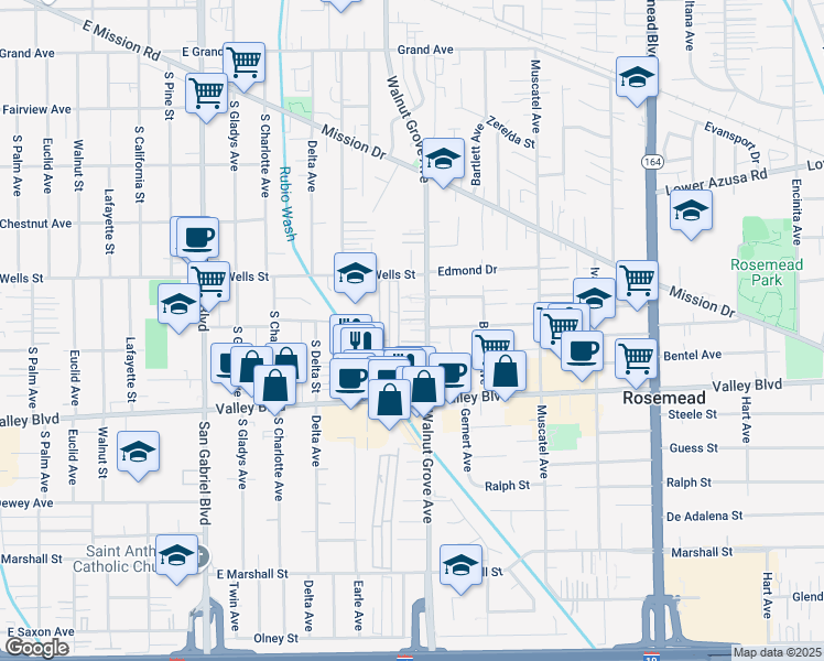 map of restaurants, bars, coffee shops, grocery stores, and more near 4167 Walnut Grove Avenue in Rosemead