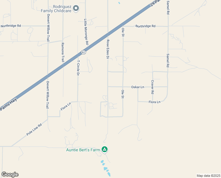 map of restaurants, bars, coffee shops, grocery stores, and more near 9303 Rose Eden Drive in Morongo Valley