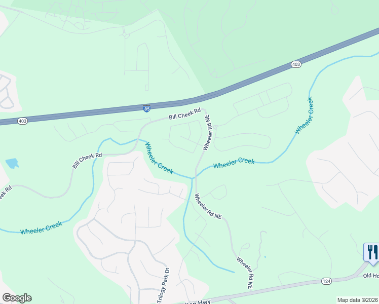 map of restaurants, bars, coffee shops, grocery stores, and more near 2325 Woodmarsh Circle in Auburn