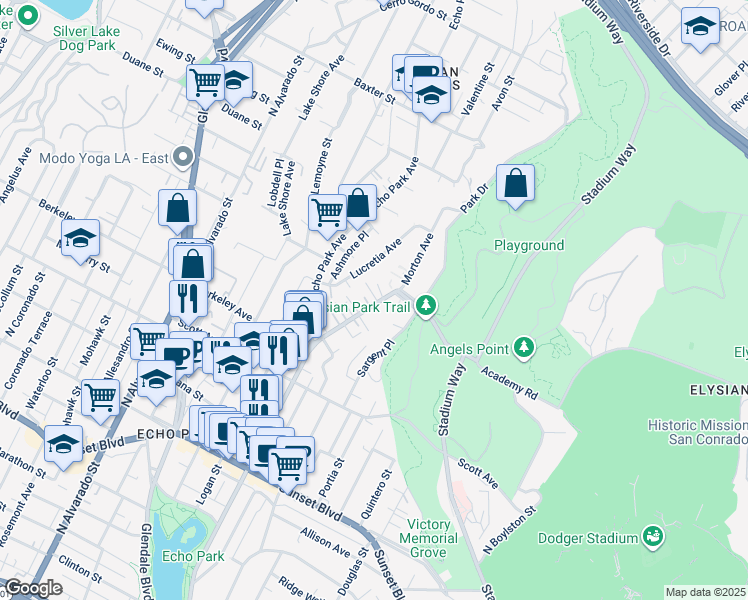 map of restaurants, bars, coffee shops, grocery stores, and more near 1721 Morton Avenue in Los Angeles
