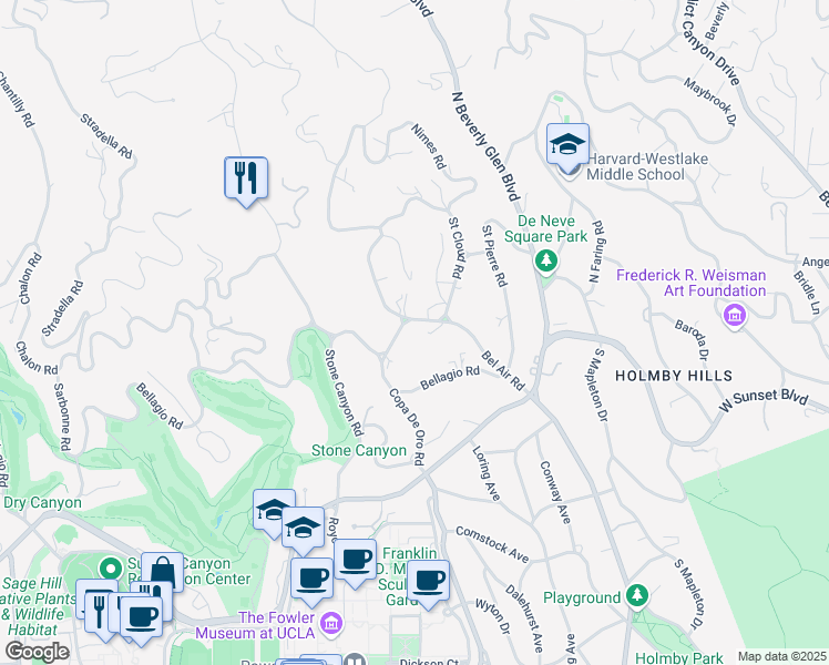 map of restaurants, bars, coffee shops, grocery stores, and more near 333 Bel Air Road in Los Angeles