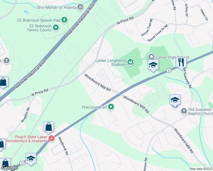 map of restaurants, bars, coffee shops, grocery stores, and more near 4219 Tifton Lane in Sugar Hill