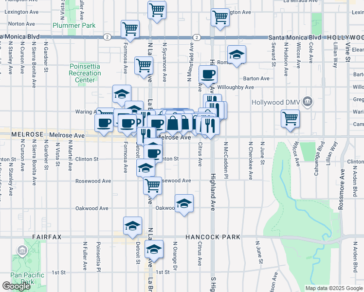 map of restaurants, bars, coffee shops, grocery stores, and more near in Los Angeles