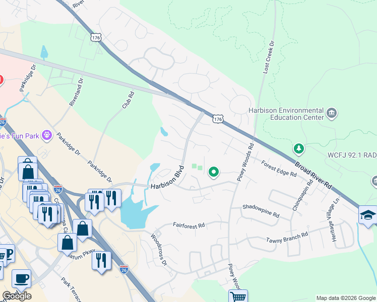 map of restaurants, bars, coffee shops, grocery stores, and more near 9 Eastpine Place in Columbia
