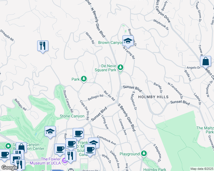 map of restaurants, bars, coffee shops, grocery stores, and more near 259 Saint Pierre Road in Los Angeles