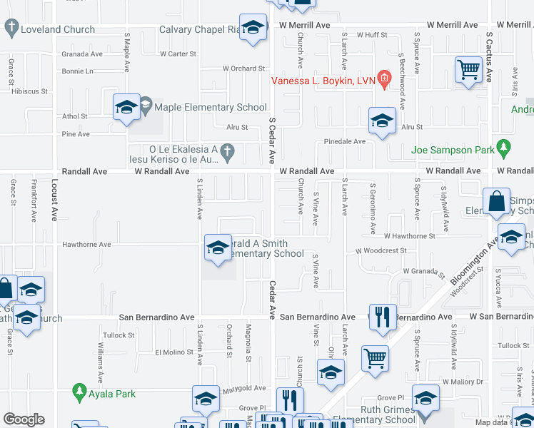 map of restaurants, bars, coffee shops, grocery stores, and more near 9416 Cedar Avenue in Bloomington