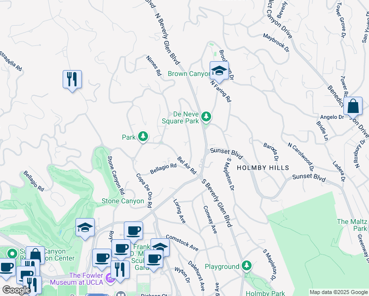 map of restaurants, bars, coffee shops, grocery stores, and more near 259 Saint Pierre Road in Los Angeles