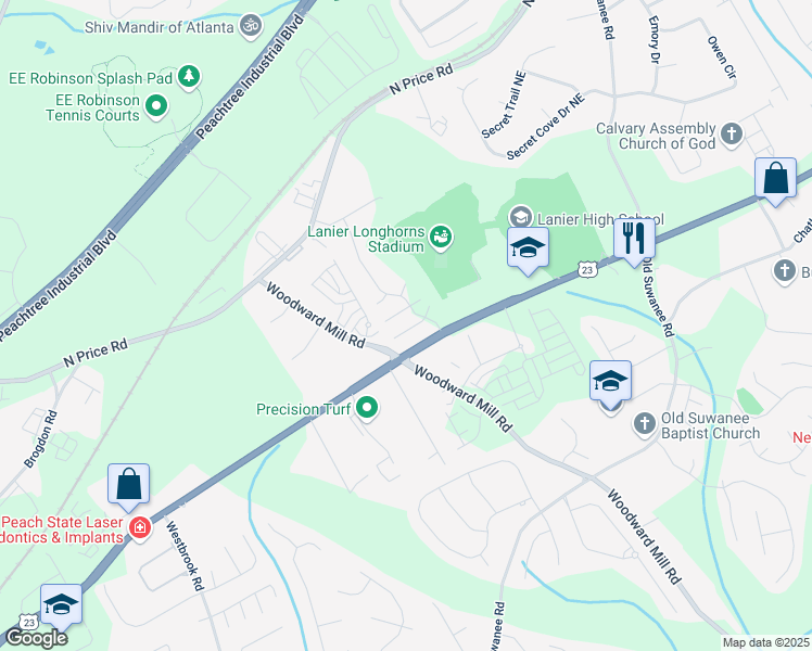 map of restaurants, bars, coffee shops, grocery stores, and more near 1098 Caruso Drive in Buford