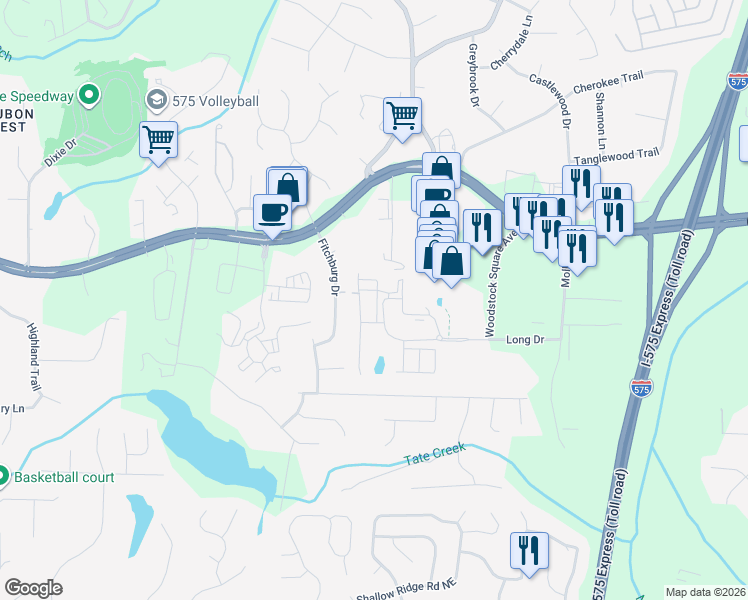 map of restaurants, bars, coffee shops, grocery stores, and more near 350 Watson Avenue in Woodstock