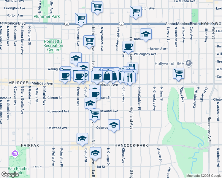 map of restaurants, bars, coffee shops, grocery stores, and more near in Los Angeles