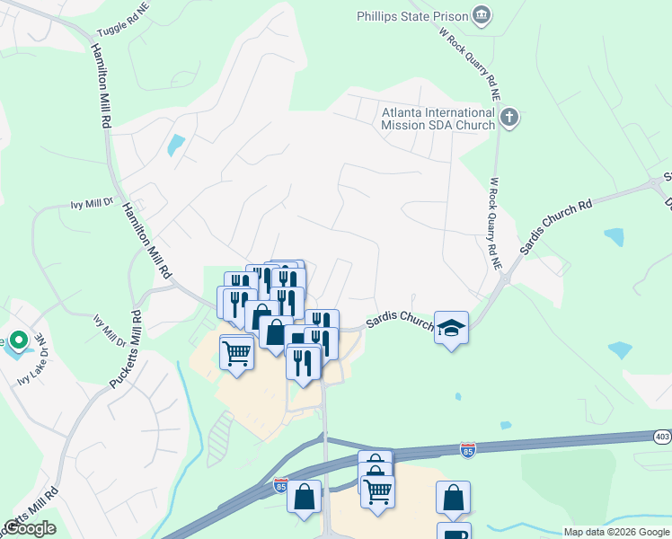 map of restaurants, bars, coffee shops, grocery stores, and more near 2434 Sardis Chase Court in Buford