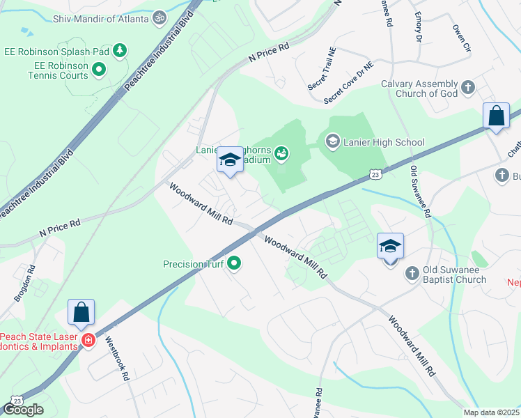 map of restaurants, bars, coffee shops, grocery stores, and more near 1098 Caruso Drive in Buford