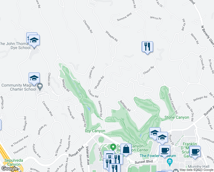 map of restaurants, bars, coffee shops, grocery stores, and more near 730 Sarbonne Road in Los Angeles