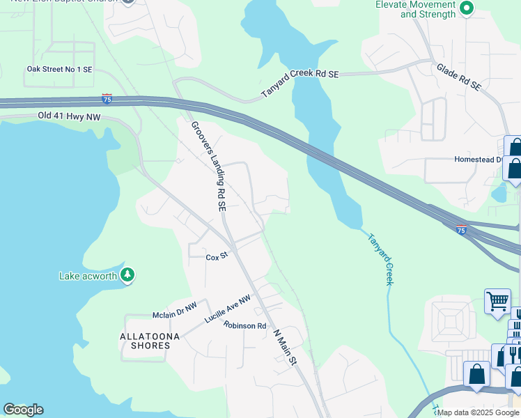 map of restaurants, bars, coffee shops, grocery stores, and more near 5266 Pine Circle Southeast in Acworth