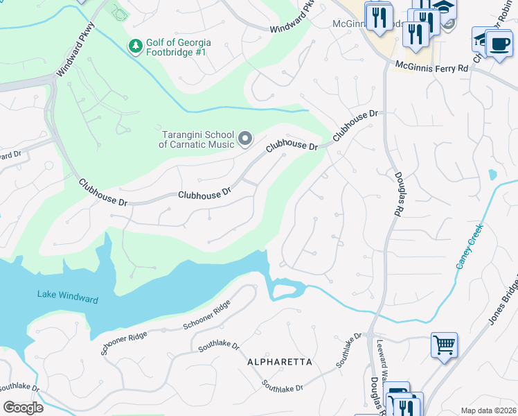 map of restaurants, bars, coffee shops, grocery stores, and more near 2230 Blackheath Trace in Alpharetta