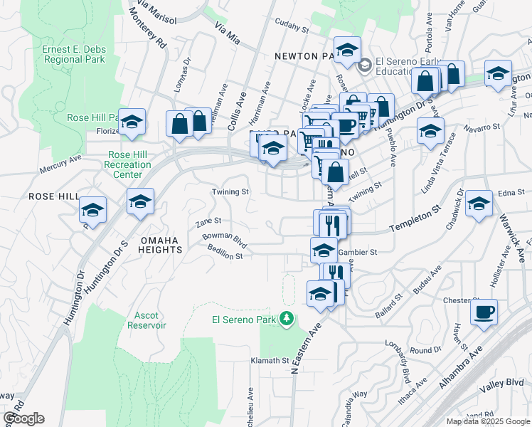 map of restaurants, bars, coffee shops, grocery stores, and more near 4760 Templeton Street in Los Angeles