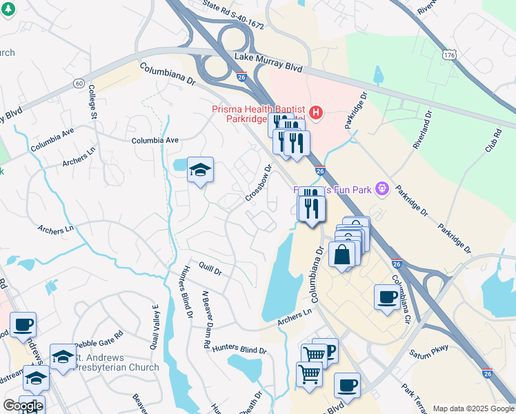 map of restaurants, bars, coffee shops, grocery stores, and more near 21 Crossbow Place in Columbia
