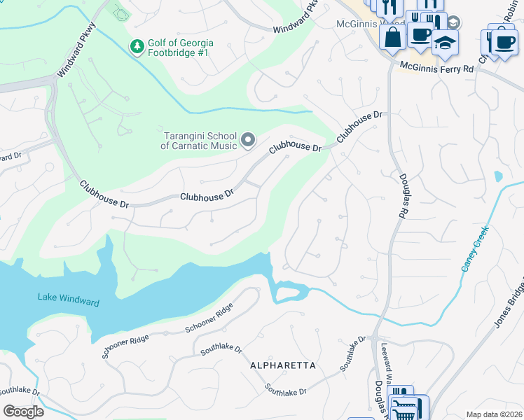 map of restaurants, bars, coffee shops, grocery stores, and more near 2230 Blackheath Trace in Alpharetta