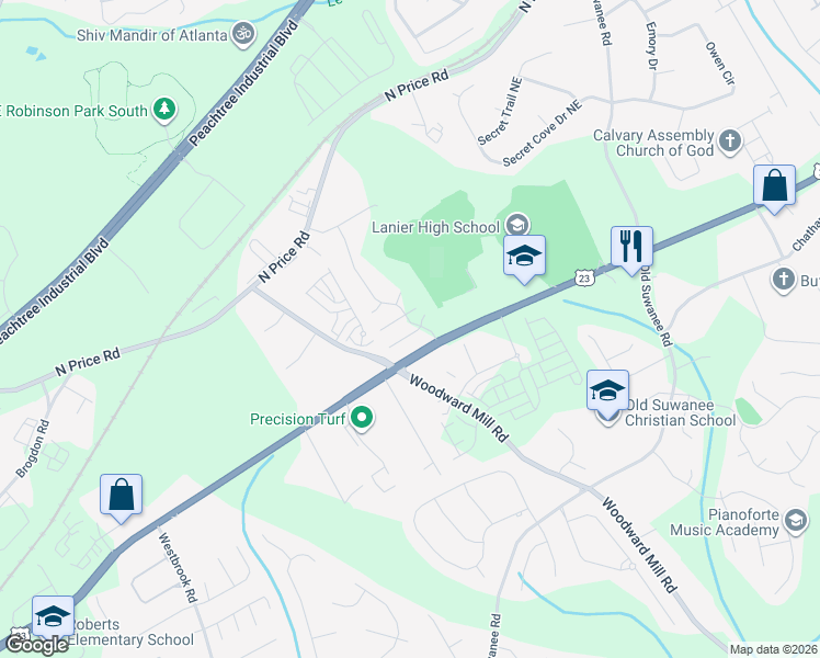 map of restaurants, bars, coffee shops, grocery stores, and more near 1088 Caruso Drive in Sugar Hill