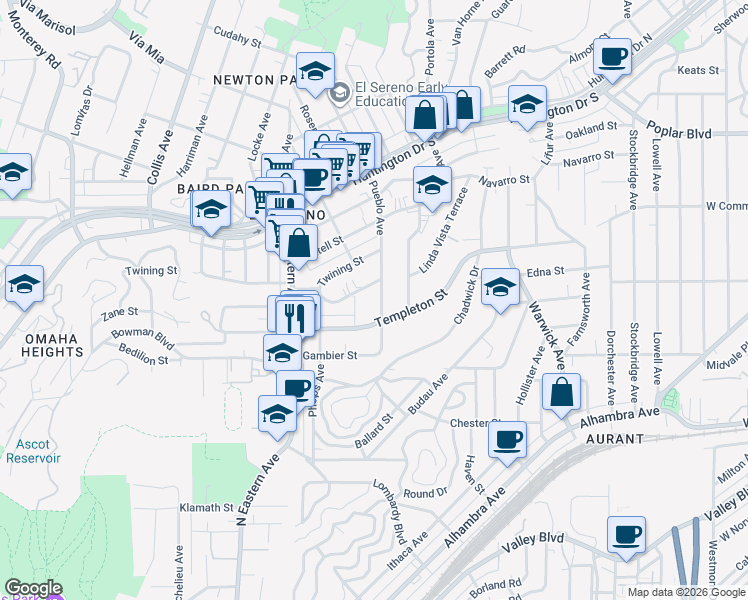 map of restaurants, bars, coffee shops, grocery stores, and more near in Los Angeles