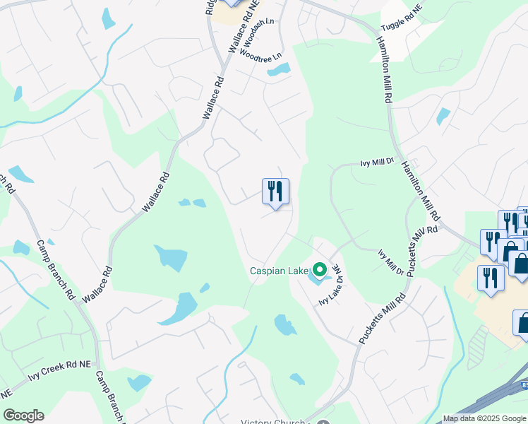 map of restaurants, bars, coffee shops, grocery stores, and more near 3415 Camens Court Northeast in Buford