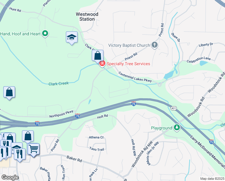 map of restaurants, bars, coffee shops, grocery stores, and more near 244 Madison Avenue in Acworth