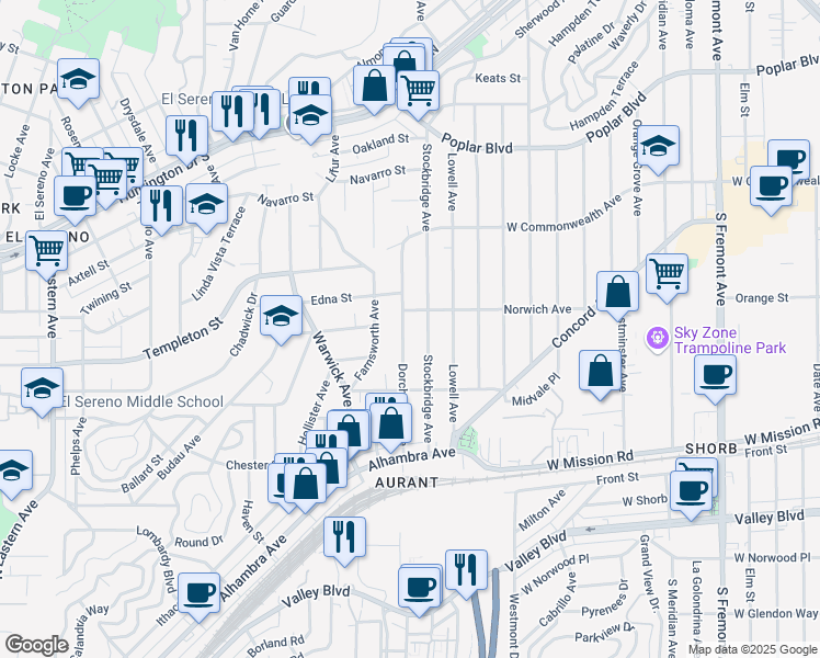 map of restaurants, bars, coffee shops, grocery stores, and more near 3224 Dorchester Avenue in Los Angeles