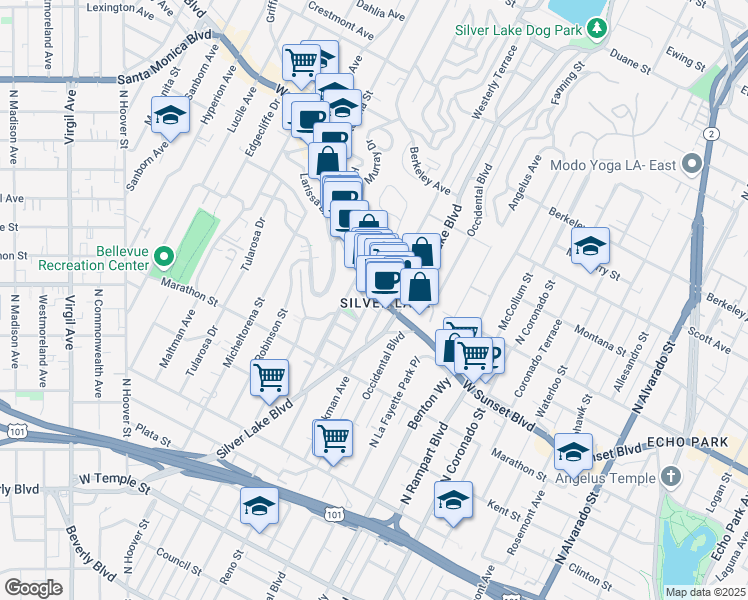 map of restaurants, bars, coffee shops, grocery stores, and more near in Los Angeles