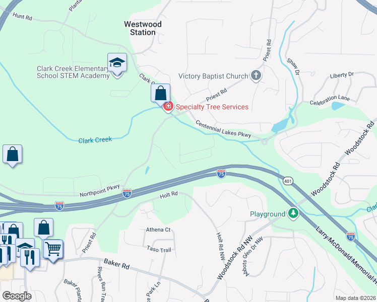 map of restaurants, bars, coffee shops, grocery stores, and more near 238 Madison Avenue in Acworth
