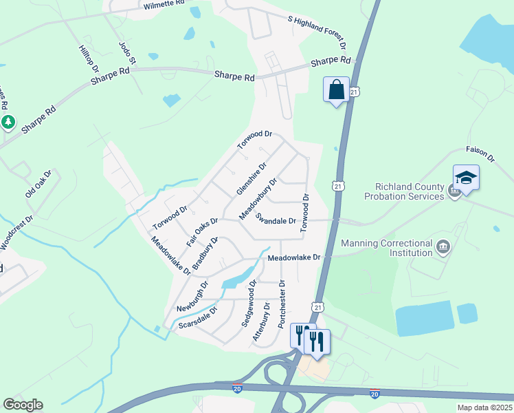 map of restaurants, bars, coffee shops, grocery stores, and more near 237 Swandale Drive in Columbia