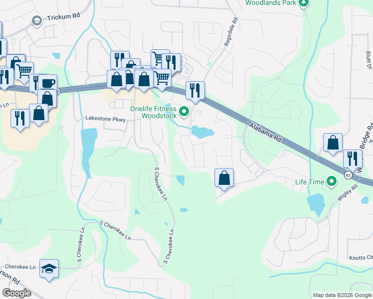 map of restaurants, bars, coffee shops, grocery stores, and more near 429 Brookes Walk in Woodstock
