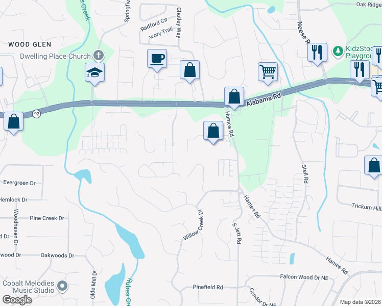 map of restaurants, bars, coffee shops, grocery stores, and more near 131 Smokehill Lane in Woodstock