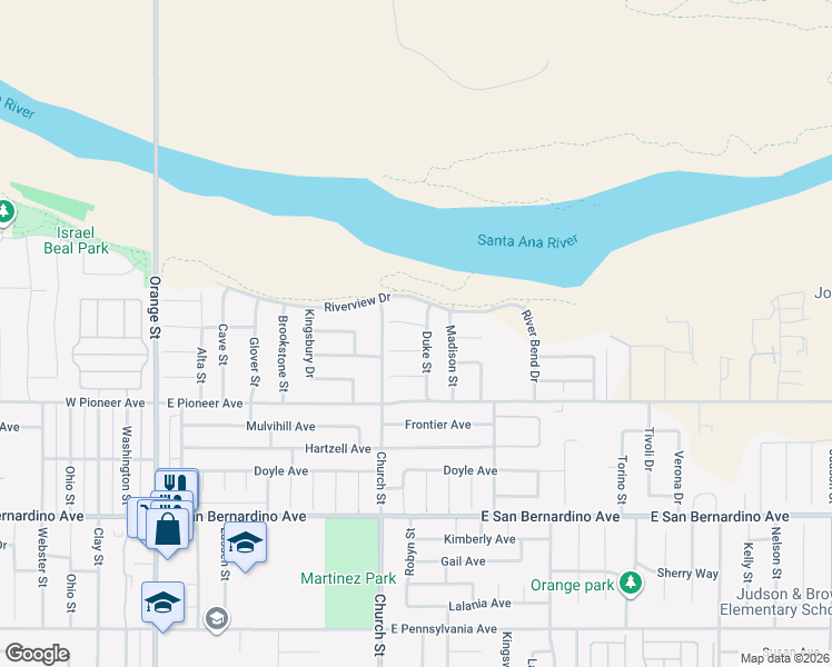 map of restaurants, bars, coffee shops, grocery stores, and more near 848 Beal Court in Redlands