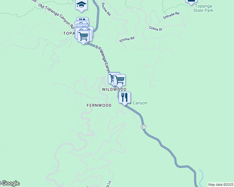 map of restaurants, bars, coffee shops, grocery stores, and more near 457 Short Trail in Topanga