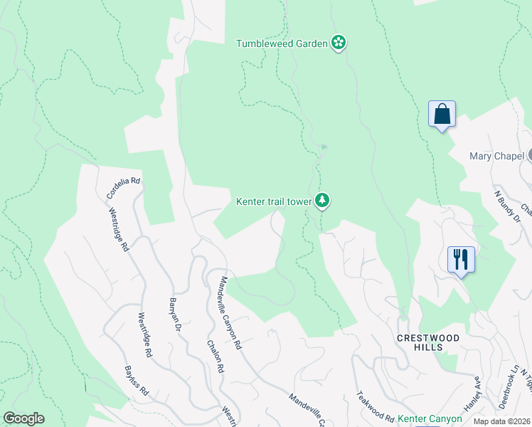 map of restaurants, bars, coffee shops, grocery stores, and more near 12721 Chalon Road in Los Angeles