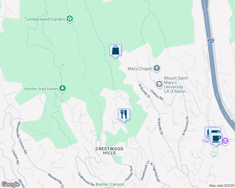 map of restaurants, bars, coffee shops, grocery stores, and more near 1515 North Tigertail Road in Los Angeles